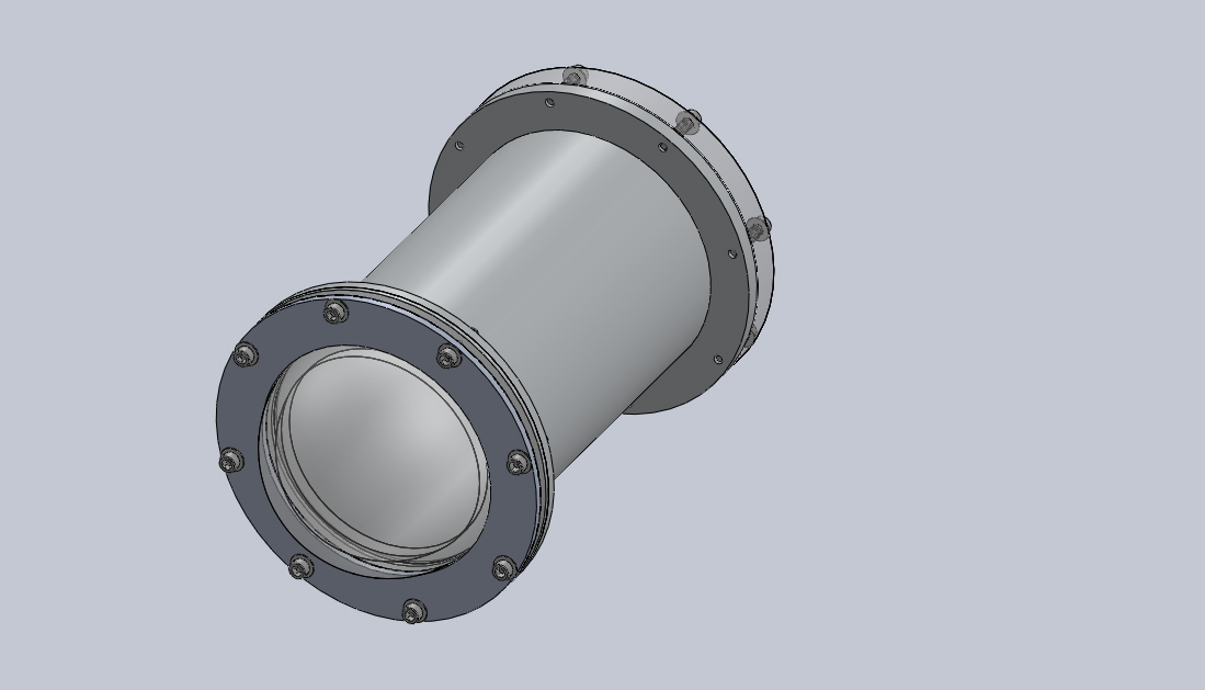 This is the Main Pressure Vessel. 4.0 OD 1/8wall aluminum tube, 1/4in aluminum for the faceplates, 1/2in Polycarbonate and 1/4in acrylic for the backplate and dome respectively.