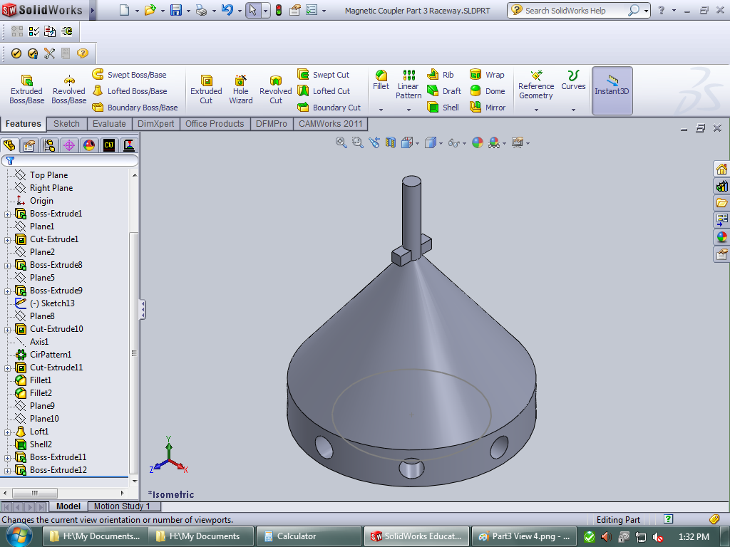 Full shot of part 3. The cylinder with the notches at the top is where the propeller is attached to.